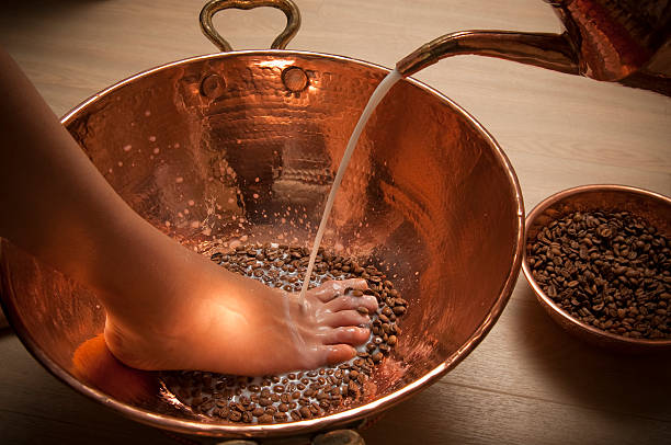 Foot massage with coffe and milk.